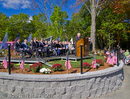 Mayor McGlynn’s Dedication Speech.  Pictured L – R:  Councillor Fred Dello Russo, Councillor Robert Penta, Congressman Markey, Senator Kerry, Councillor Maiocco, Councillor Burke, Colonel Hammond, Fr Foster, Rabbi David, President Potak &  Thomas Convery.